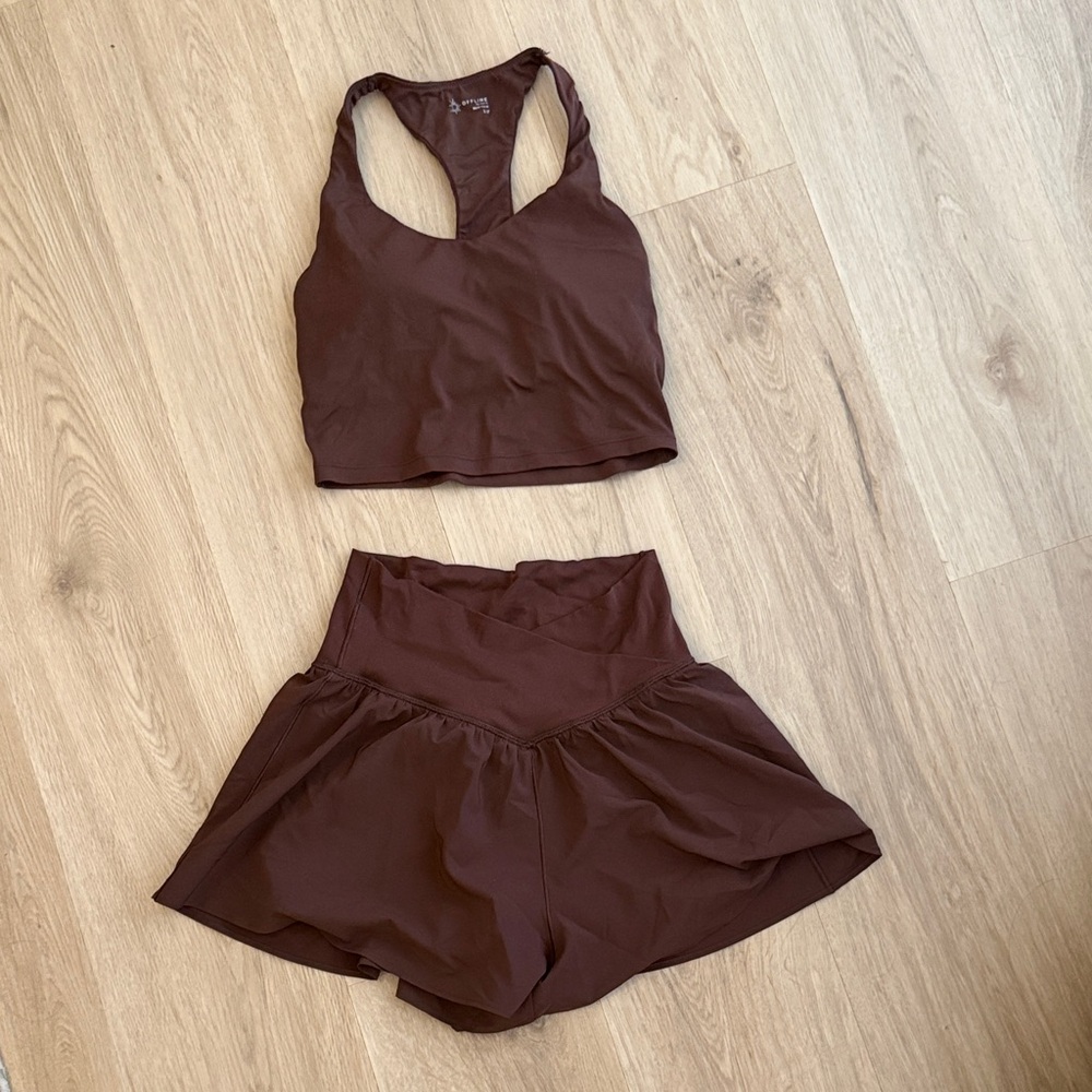 Aerie Offline Brown Athletic Tank and Shorts Set